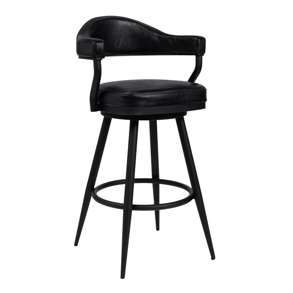 Armen Living Amador 26" Counter Height Barstool in a Black Powder Coated Finish and Vintage Black Faux Leather 721535746965 - main